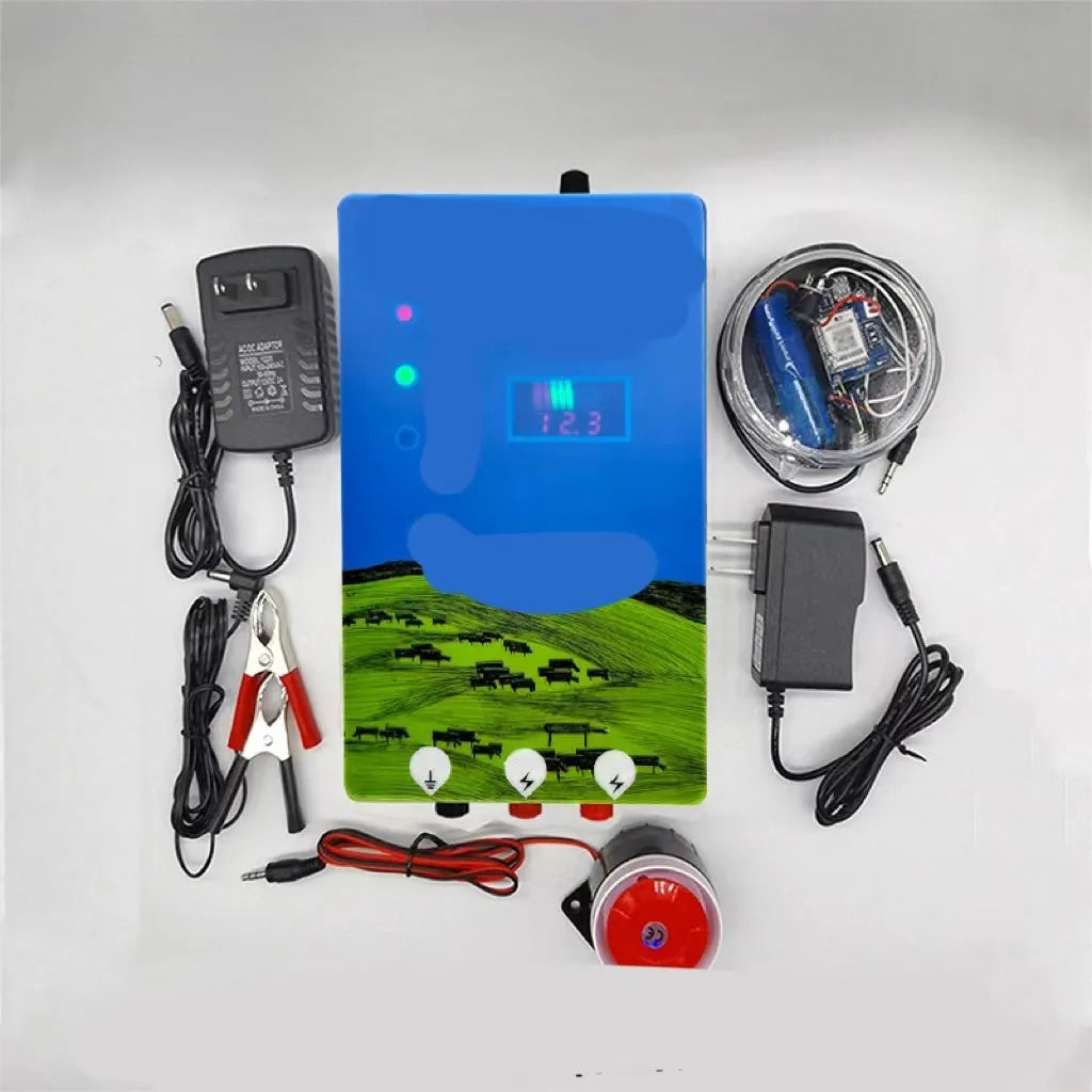 Pasture electronic host unit for high voltage pulse breeding grid fence system with display.