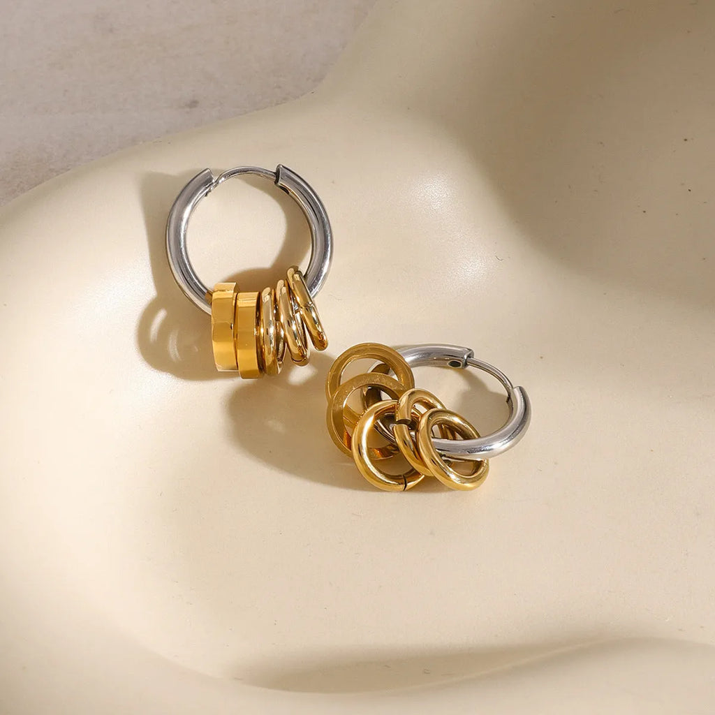 Stainless steel electroplated earrings in silver and rose gold tones with ins style design