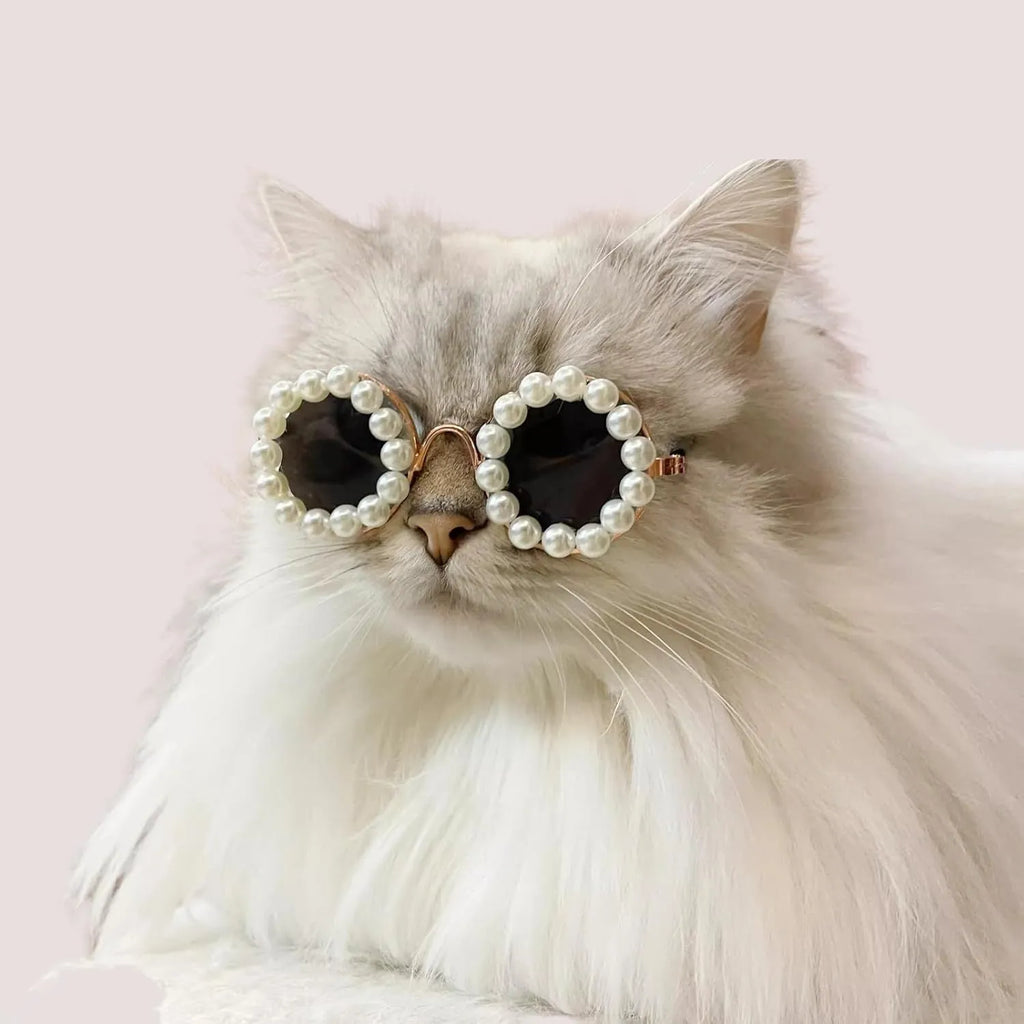 Pearl-rimmed round sunglasses for cats and dogs in five colour options with two size choices