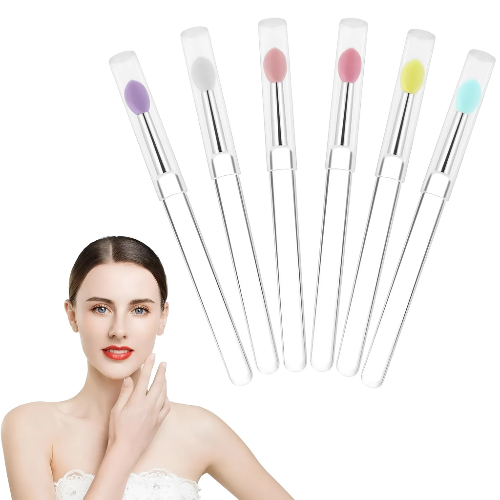 Reusable silicone lip brush set with protective caps in eight colour options