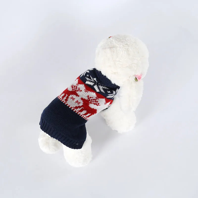 Navy blue acrylic knitted Christmas sweater for dogs with personalised holiday design