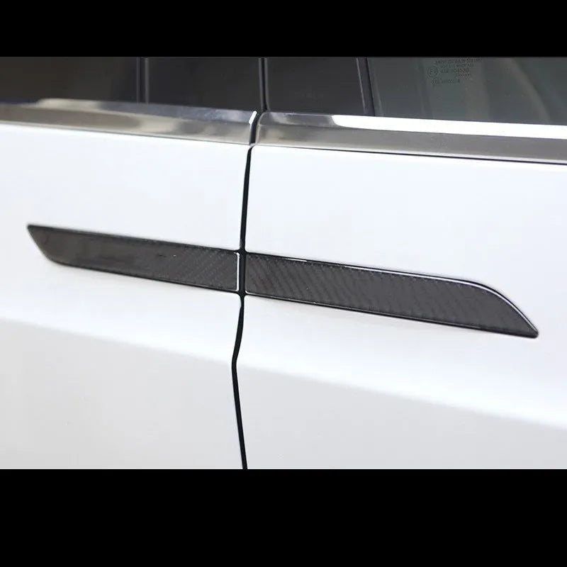 Carbon fibre patterned adhesive door handle patches for Tesla Model S interior protection