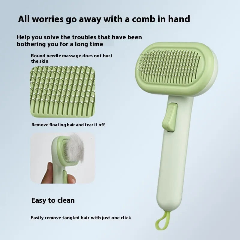 Large pet grooming comb with stainless steel blades in light green colour