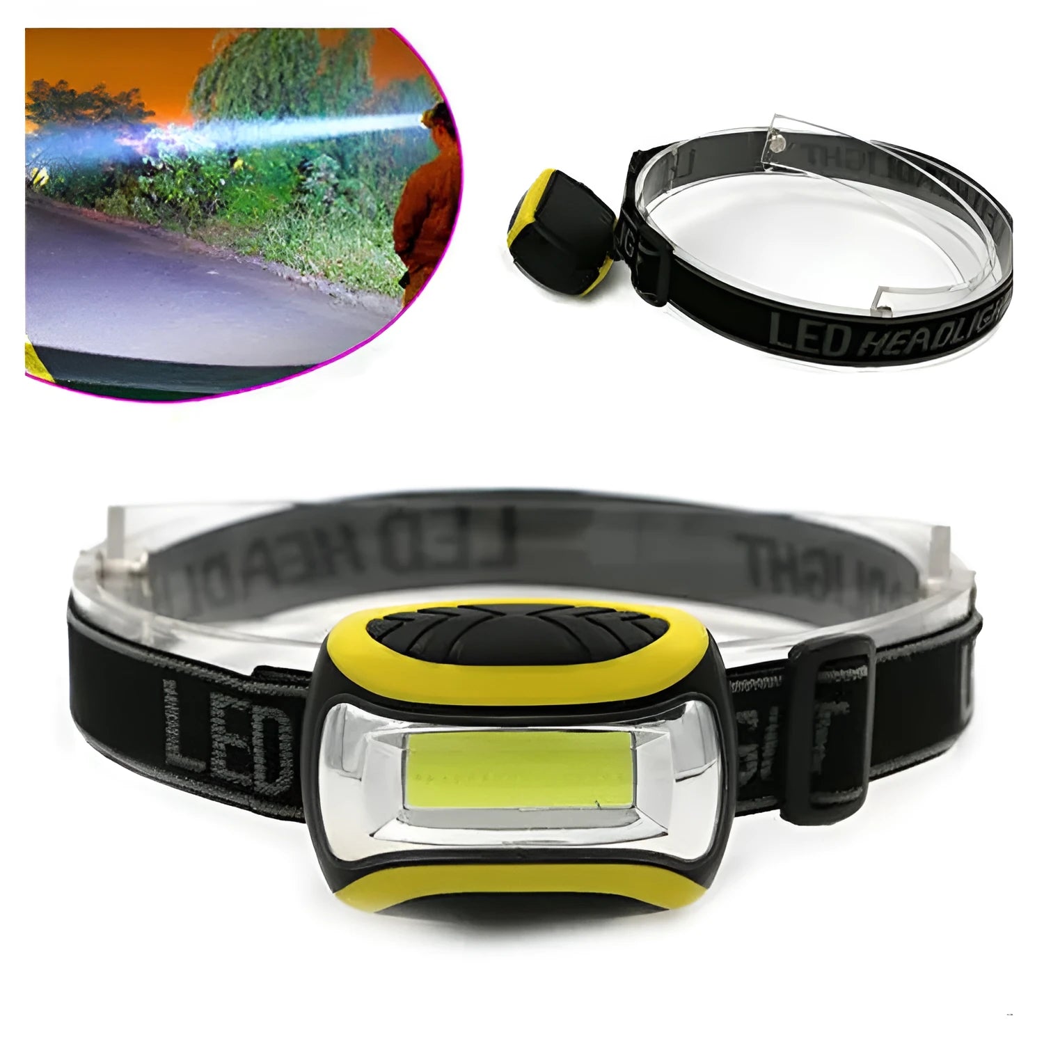 Yellow plastic three-speed headlamp with COB LED for outdoor and work use