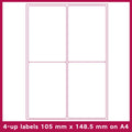 Pack of 100 blank white A4 FBA label sheets showing various pre-cut grid layouts for barcodes.