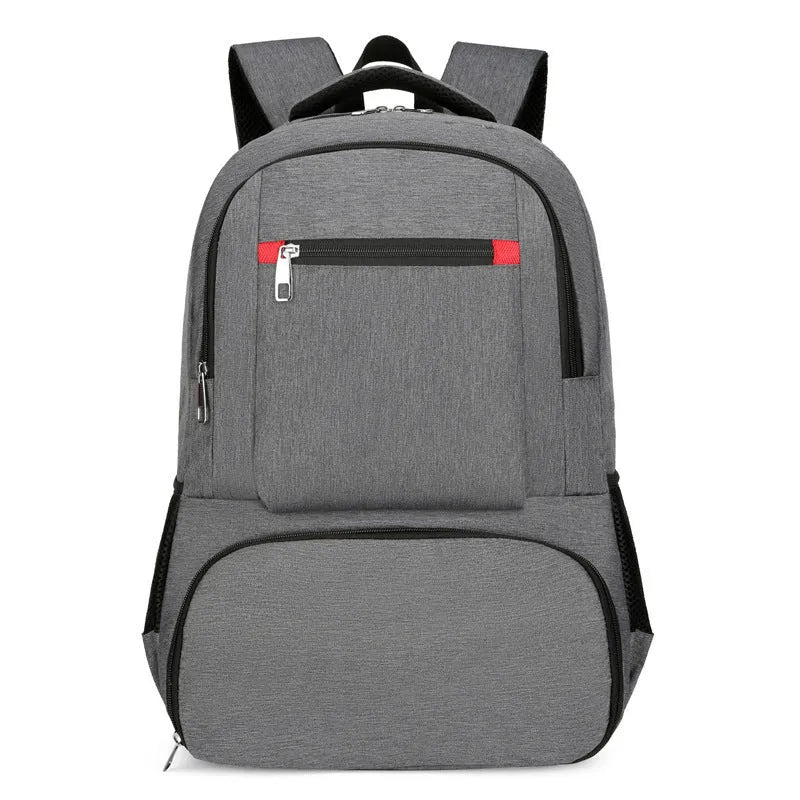 Oxford cloth insulated backpack with curved shoulder straps showing dry wet separation compartments and pull rod belt accessory