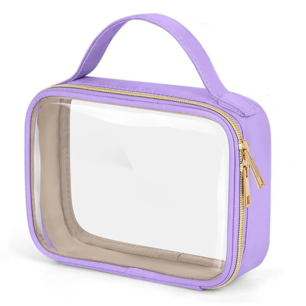 Transparent PVC lipstick storage wash bag with chain handle in multiple colour options