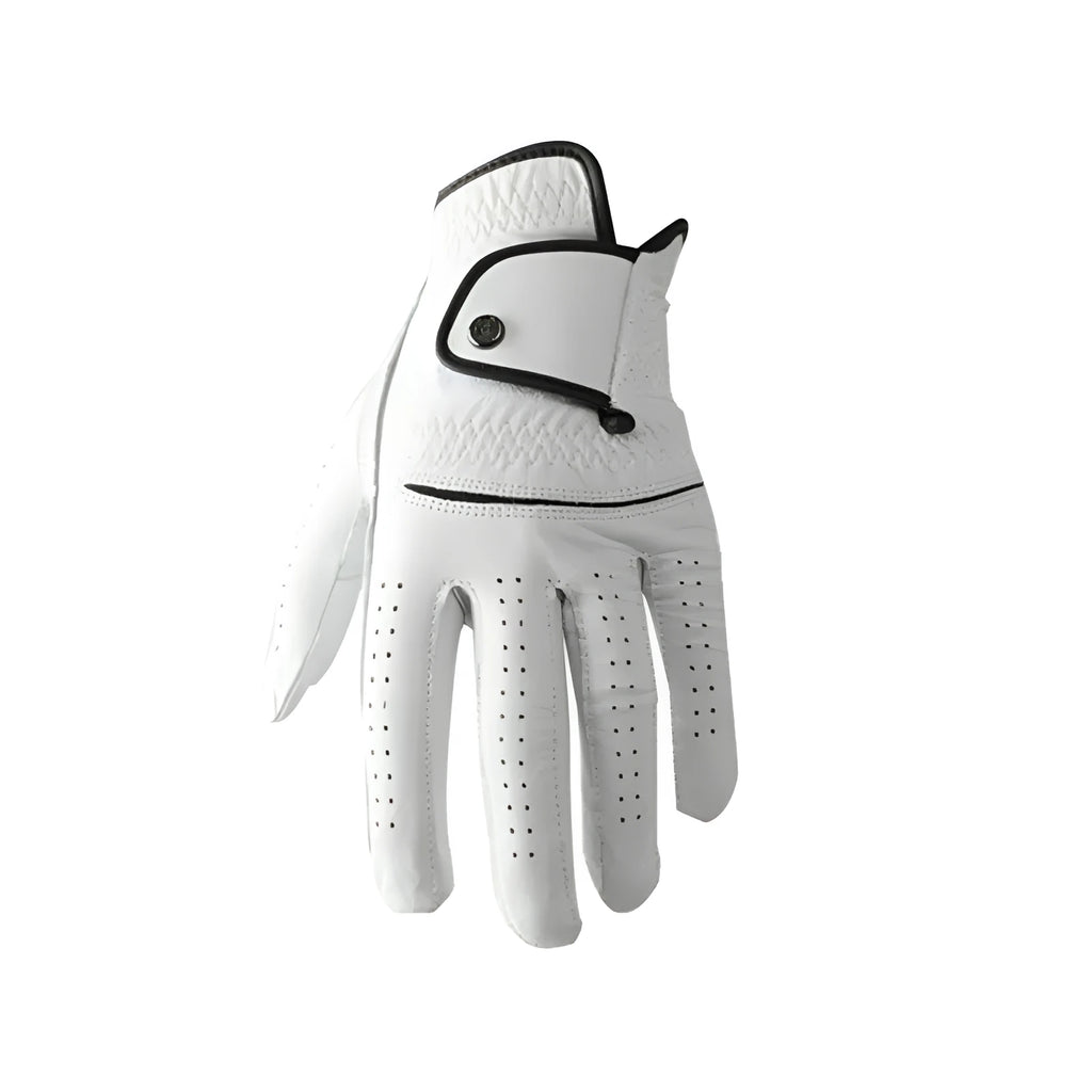 White half sheepskin golf glove for men showing non-slip palm detail