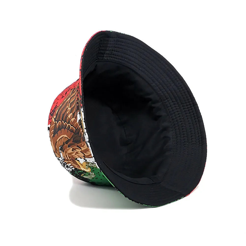 Retro eagle pattern bucket hat in polyester with dome crown design