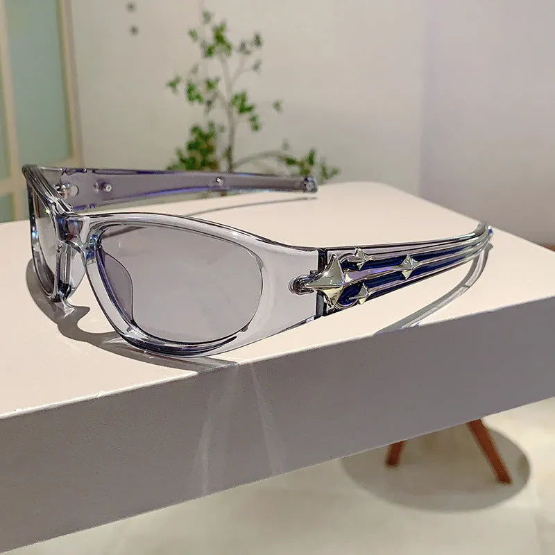 Sports sunglasses with windproof design in multiple colour combinations including black frame with blue lenses