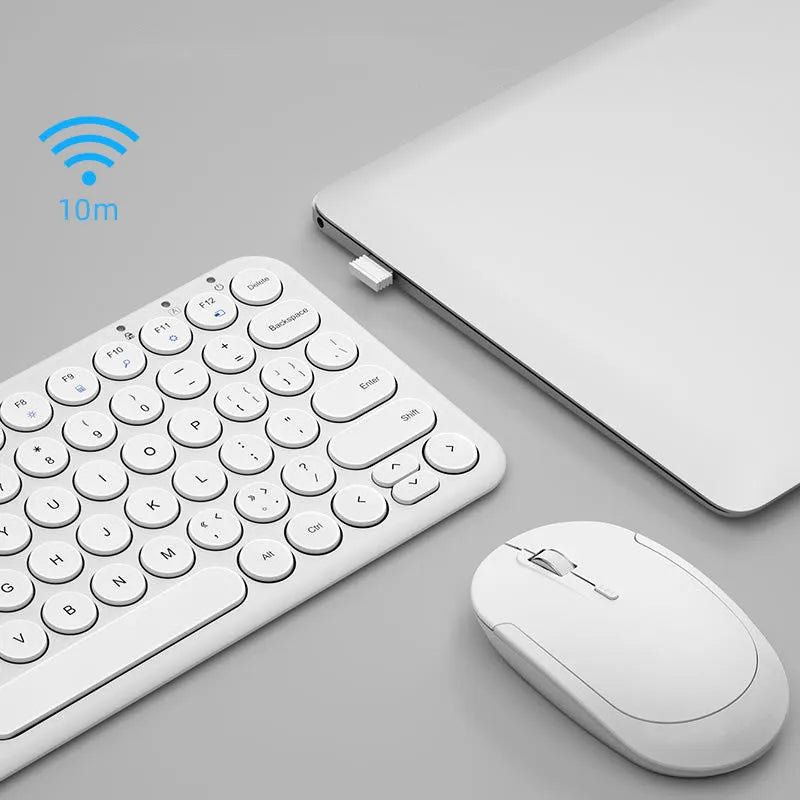Wireless keyboard and mouse set with ultra-thin mute keys and optical mouse