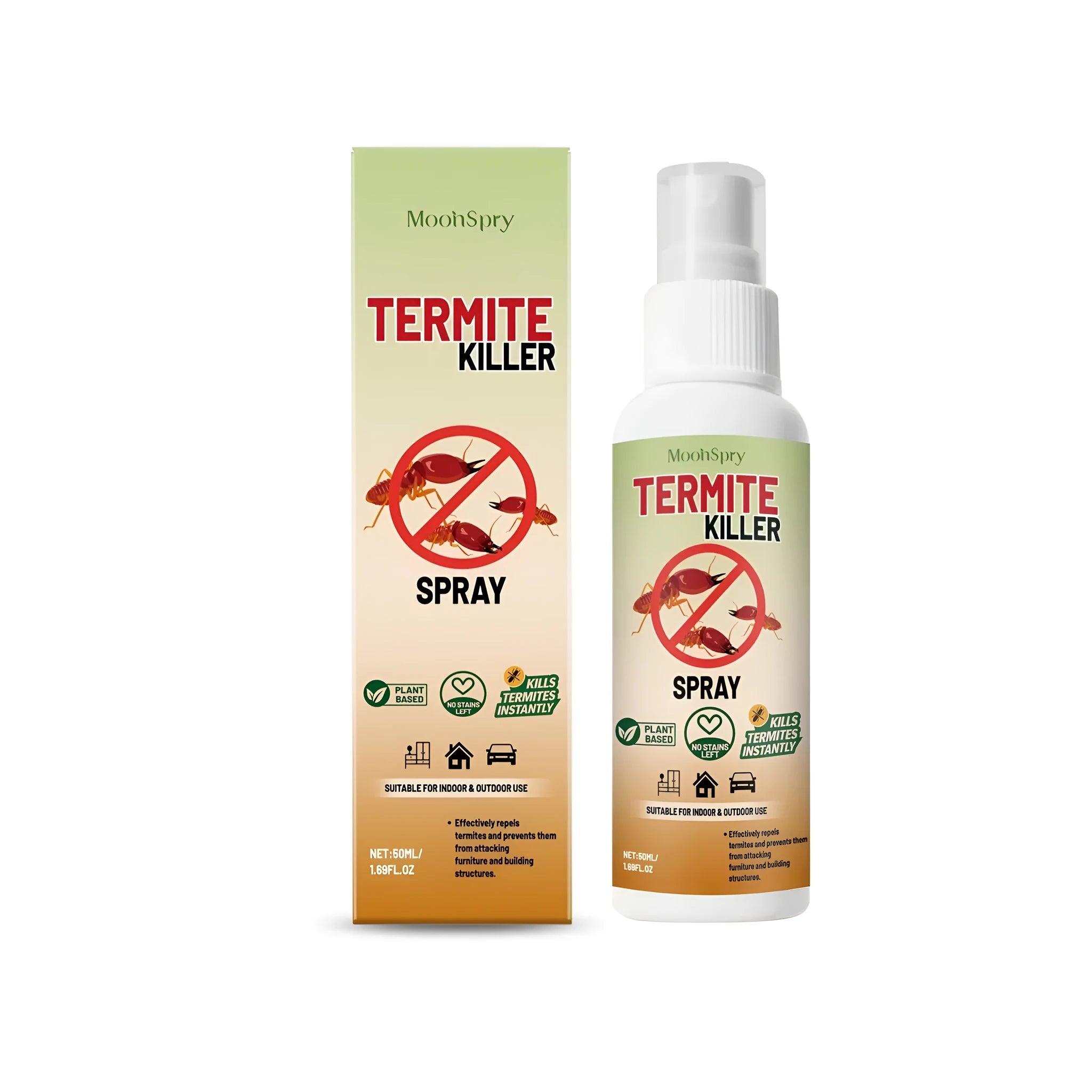 50ml bottle of termite killer spray with menthol and ethanol formula for ant repellent.