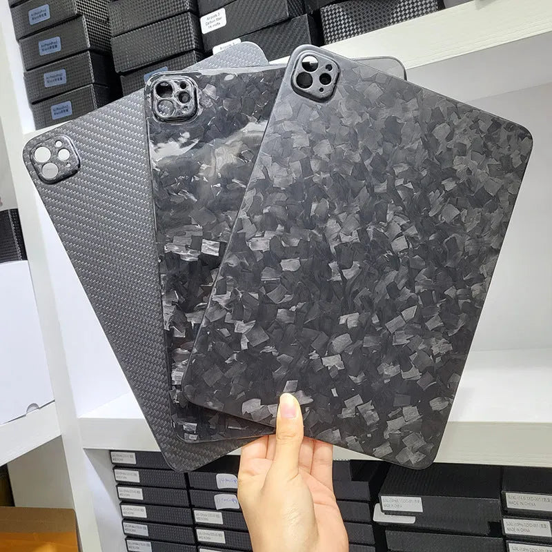 Carbon fibre protective cover for iPad Pro 11 with embossed plaid design