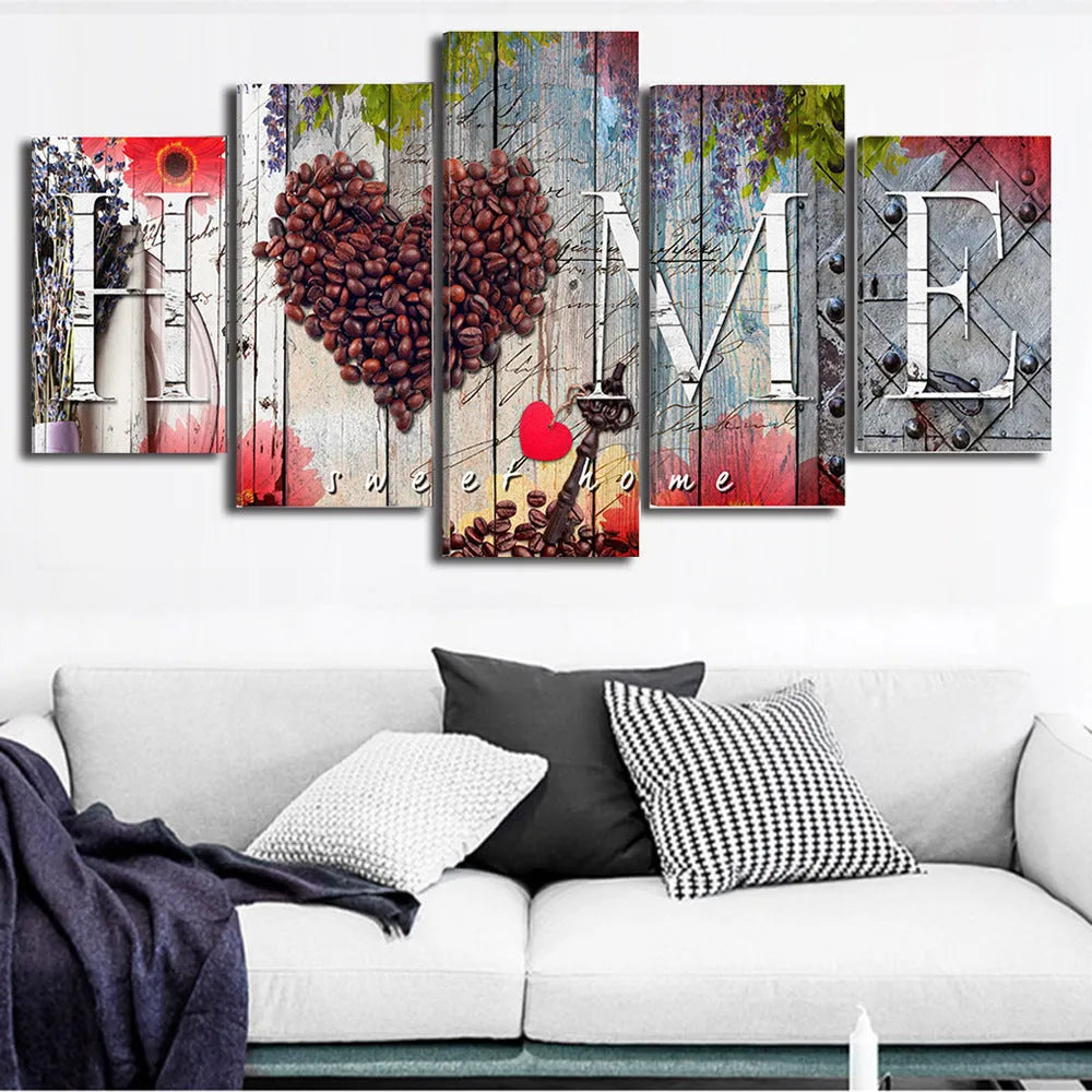 Red Home Sweet Home oil painting decoration boards in three sizes displayed together