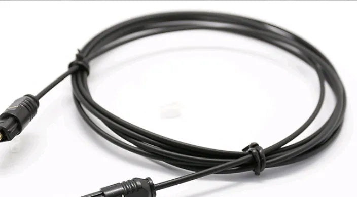 OD2.2 digital optical audio cable with transparent connector showing red fibre core