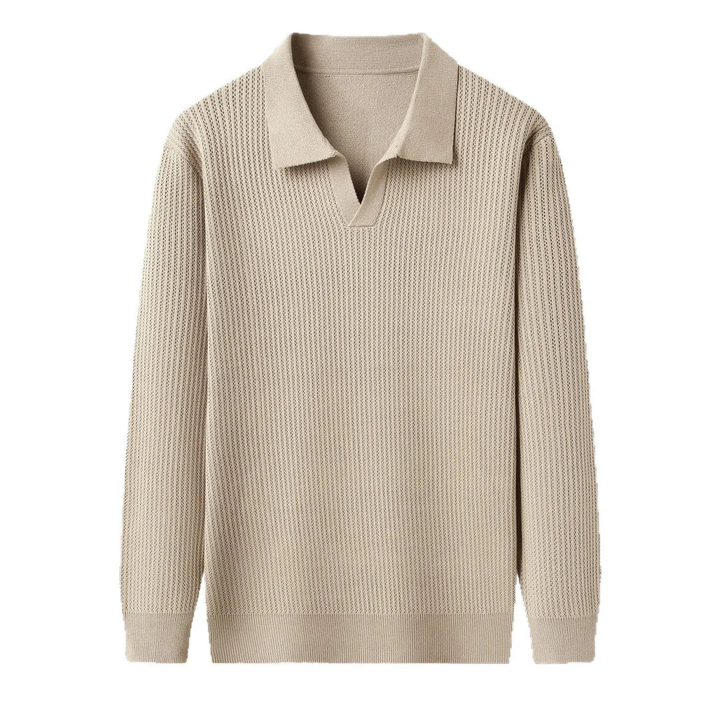 Men's loose-fit casual pullover sweater in autumn colours on hanger