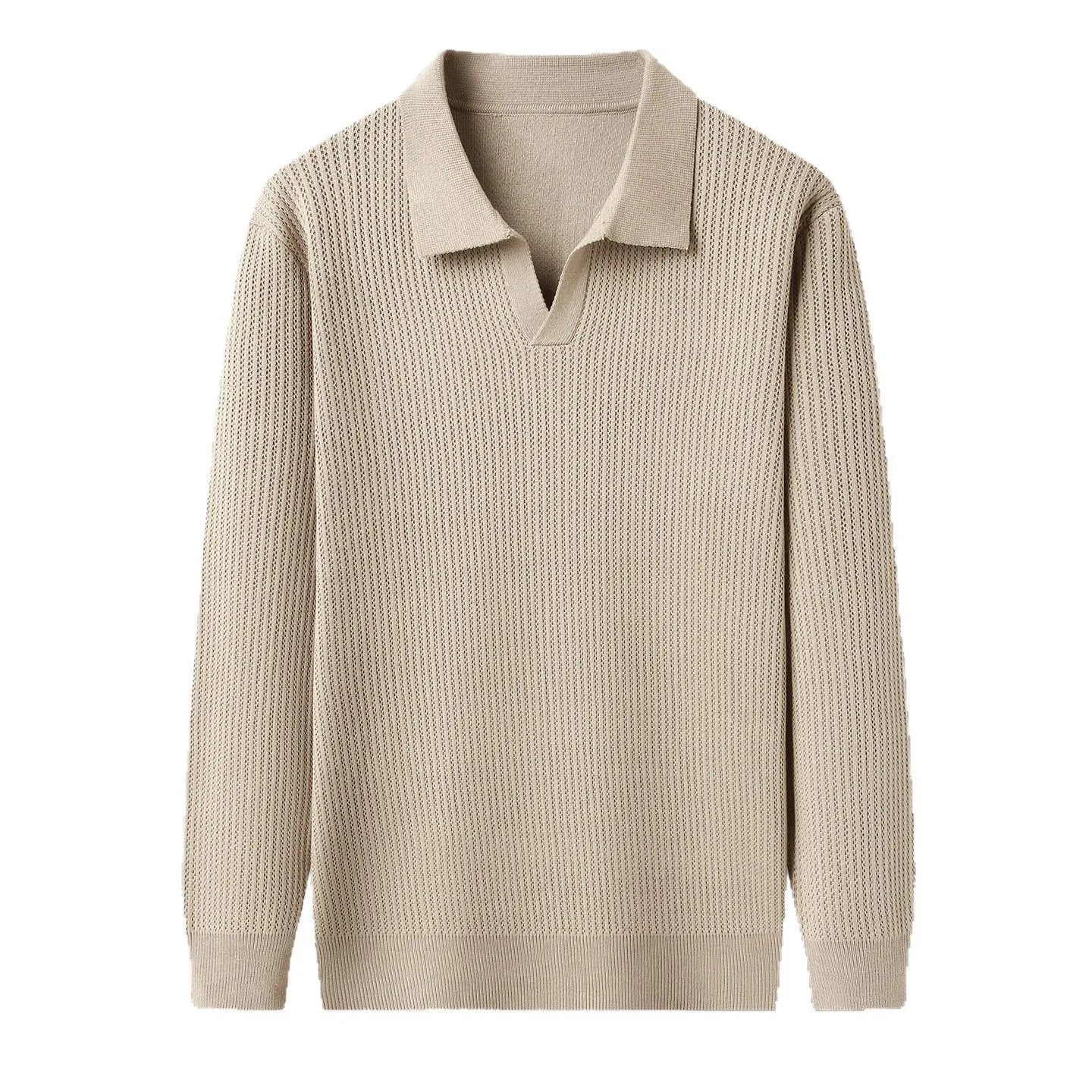 Men's loose-fit casual pullover sweater in autumn colours on hanger
