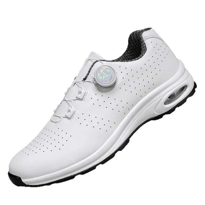 Black and white low top mesh tennis shoes with composite sole and cross shoulder straps