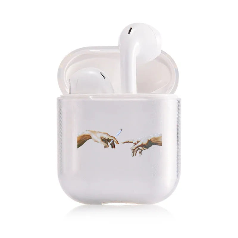 Clear plastic protective case cover for Apple AirPods and AirPods Pro charging case.
