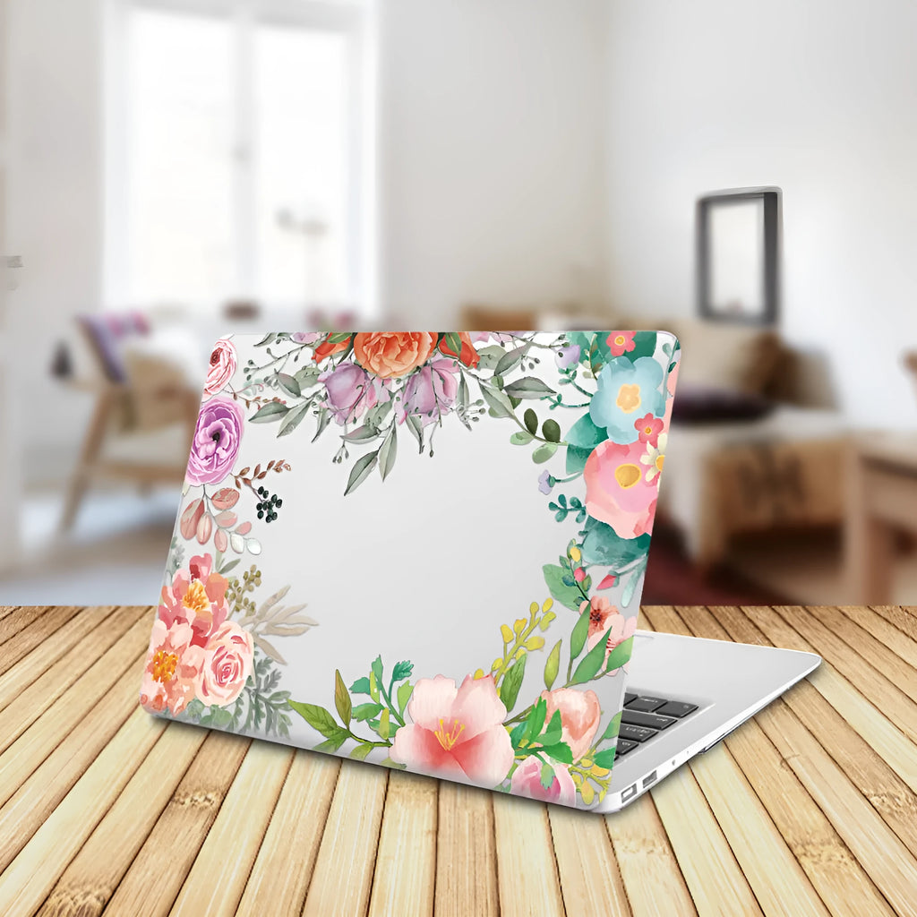 Plastic laptop protective shell with floral pattern for Apple MacBook Air and Pro models.