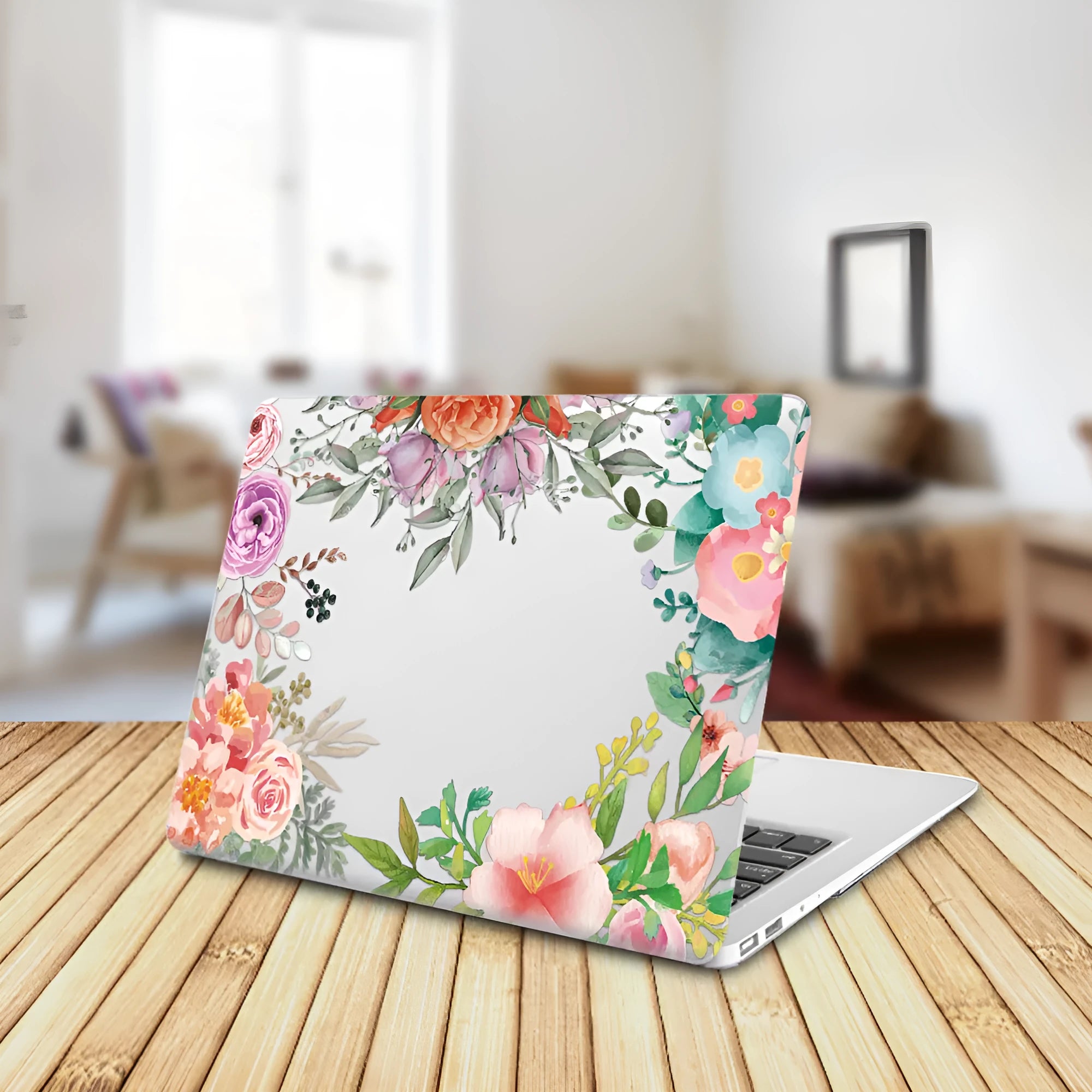 Plastic laptop protective shell with floral pattern for Apple MacBook Air and Pro models.