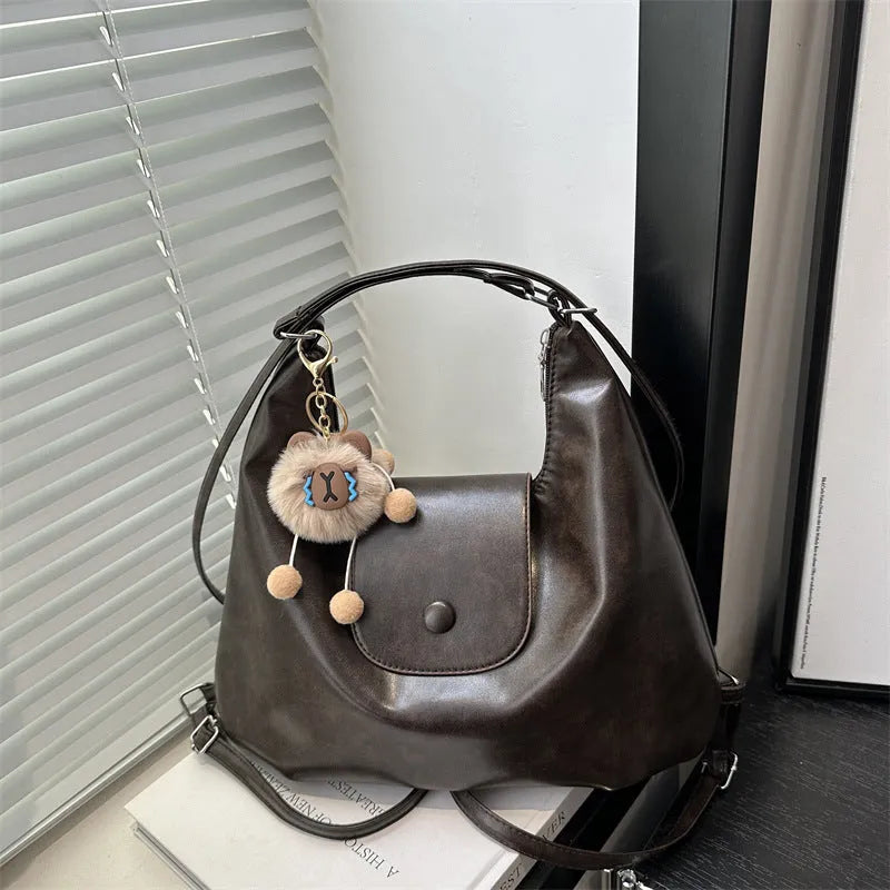 Textured PU leather women's shoulder bag in horizontal square design with single strap