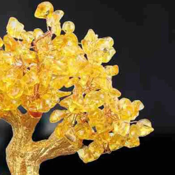 Resin Feng Shui ornament with citrine money tree and small turtle, 23cm high.