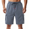 Men's heavy terry cloth cargo shorts with multiple pockets in loose fit for summer sports wear