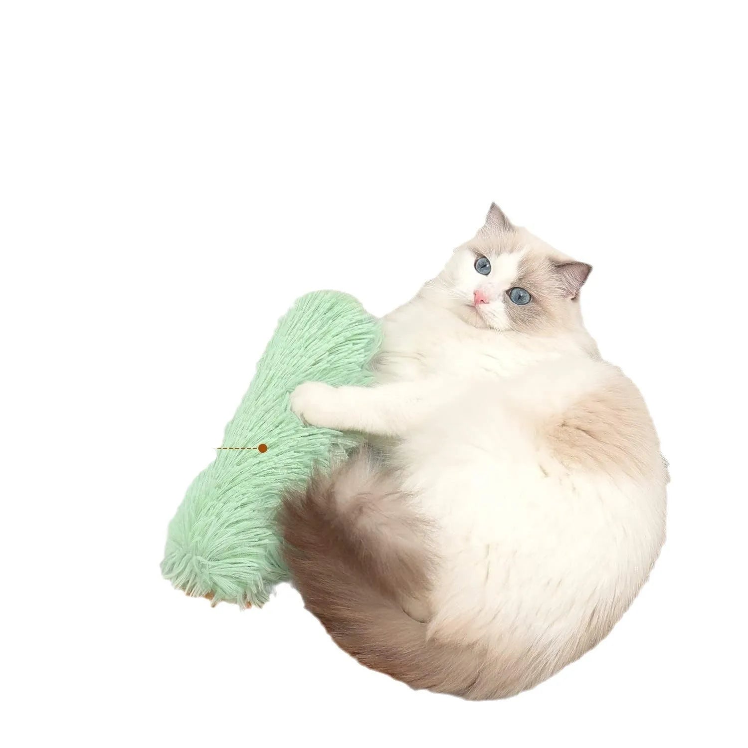 Soft plush cat toy pillow in four colours measuring 27cm by 10cm