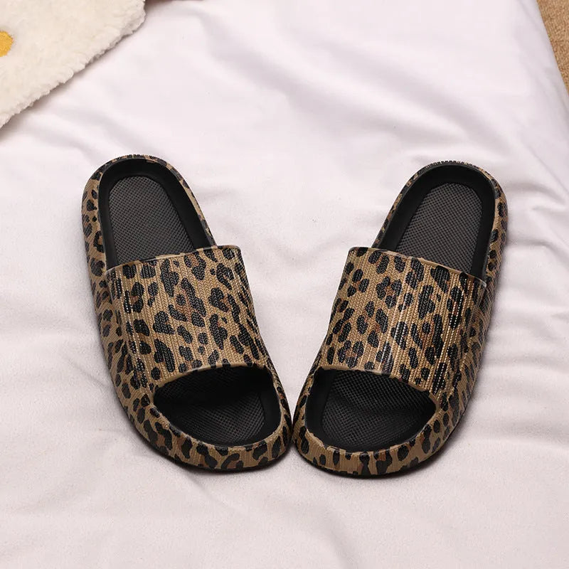 Women's leopard print EVA slippers with thick sole for indoor outdoor summer wear