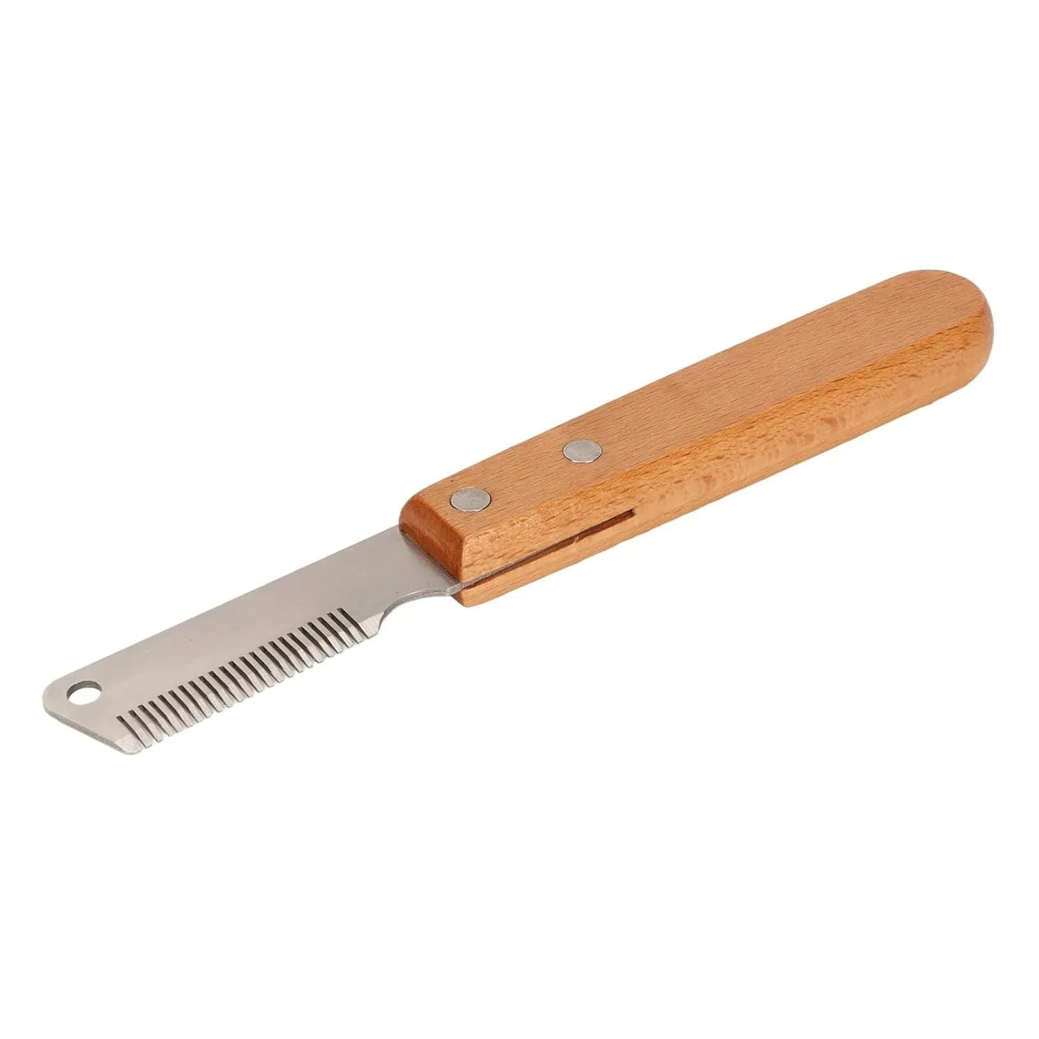 Pet stripping comb grooming tool with wood handle in two sizes for cats and dogs