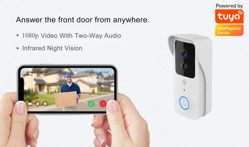 Waterproof HD visual doorbell with battery power and smartphone notifications