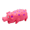 Blue latex pig-shaped squeaky dog chew toy with textured surface for teeth cleaning