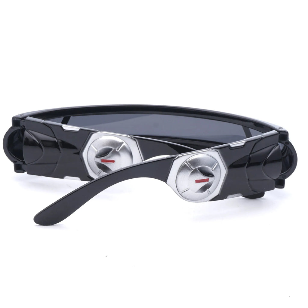 Black polarised sports sunglasses with a choice of grey, red mercury, or blue mercury colour film lenses.