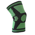 Blue polyamide sports knee pad shown on a leg, sized for circumference 42-47cm.