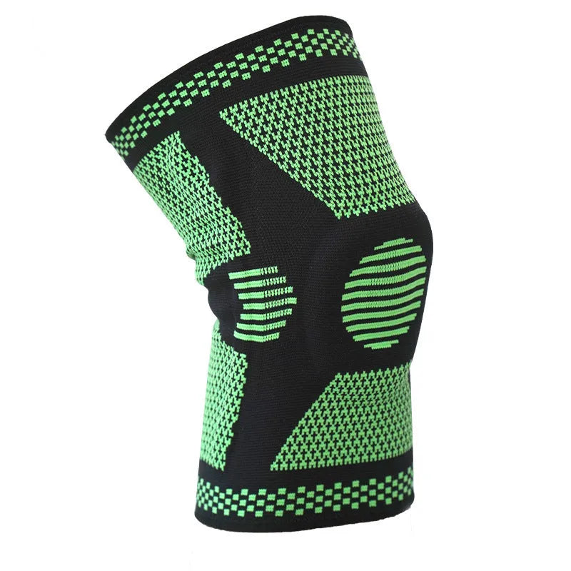 Blue polyamide sports knee pad shown on a leg, sized for circumference 42-47cm.