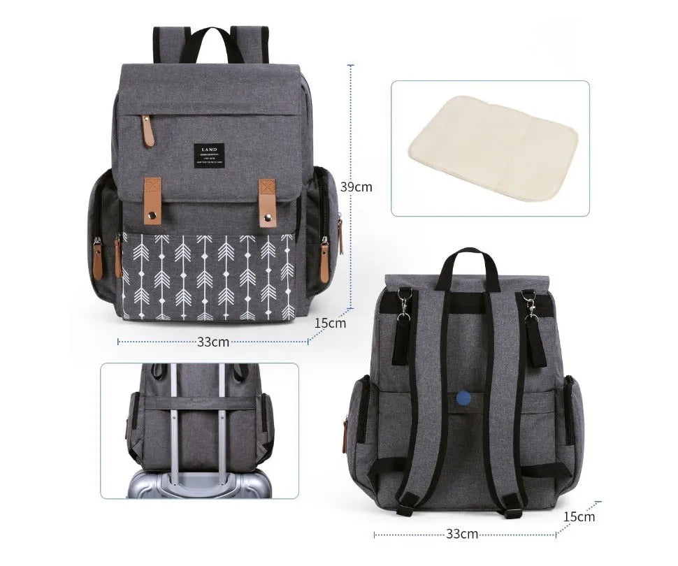 Landuo Mother large grey oxford cloth diaper backpack with changing mat.