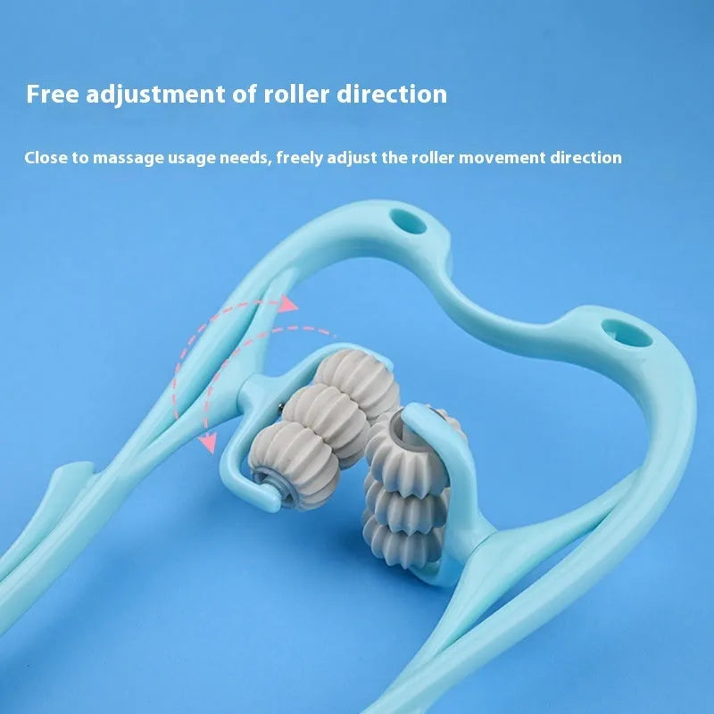 Blue plastic six-wheel handheld massager for neck and shoulders
