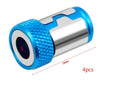 Light blue slotted screwdriver bit with magnetic ring for metric screws