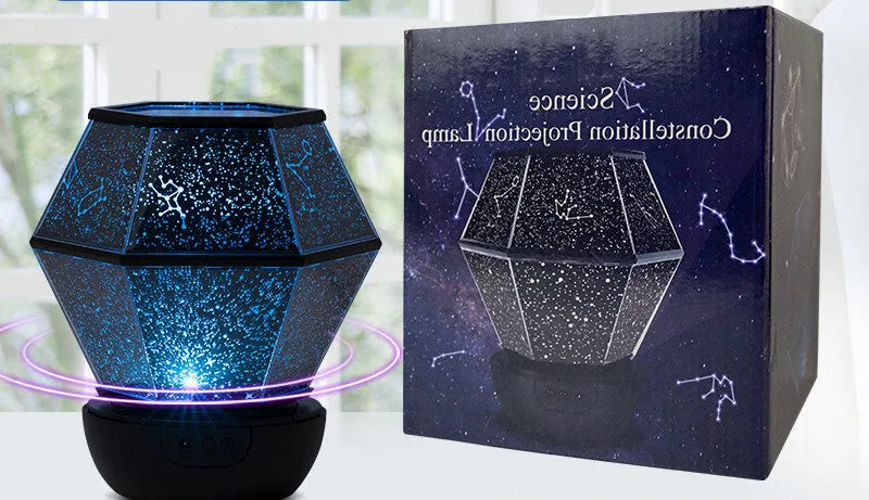 Children's rotating stars LED night light projecting colourful star patterns on a wall