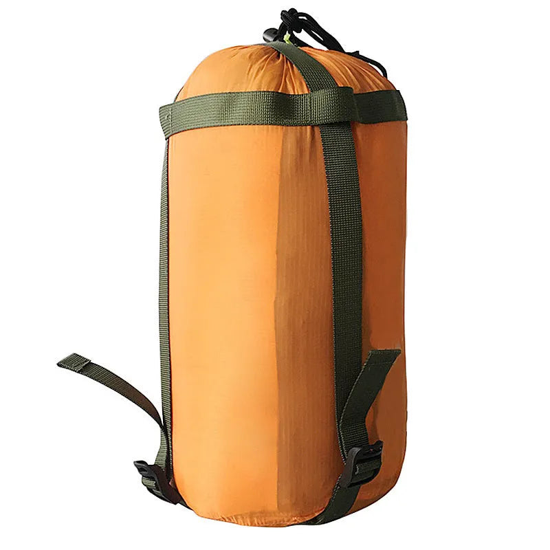 Outdoor camping sleeping bag compression bag in nylon silicon-coated fabric with drawstring, available in multiple colours, 18cm diameter