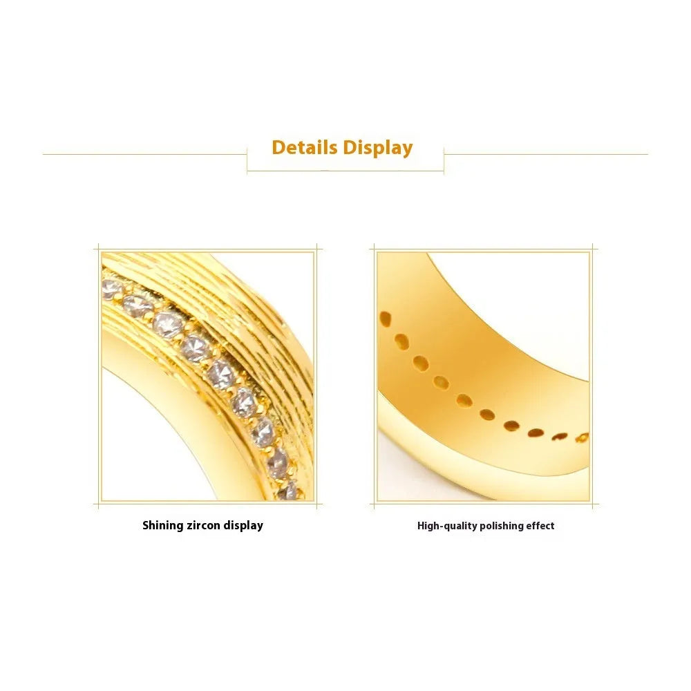 Women's copper zircon ring with gold electroplating geometric design