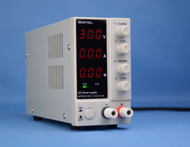 White adjustable DC power supply unit with 0-60V 0-5A output for electronics repair testing