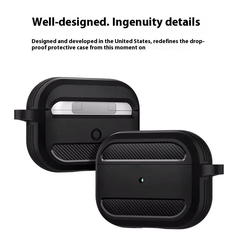 Carbon fibre pattern TPU clamshell case for AirPods in black