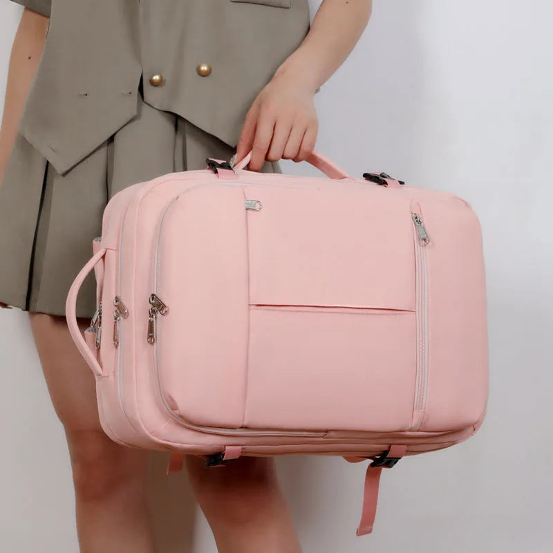 Waterproof Oxford cloth backpack in multiple colours showing laptop compartment and multiple pockets