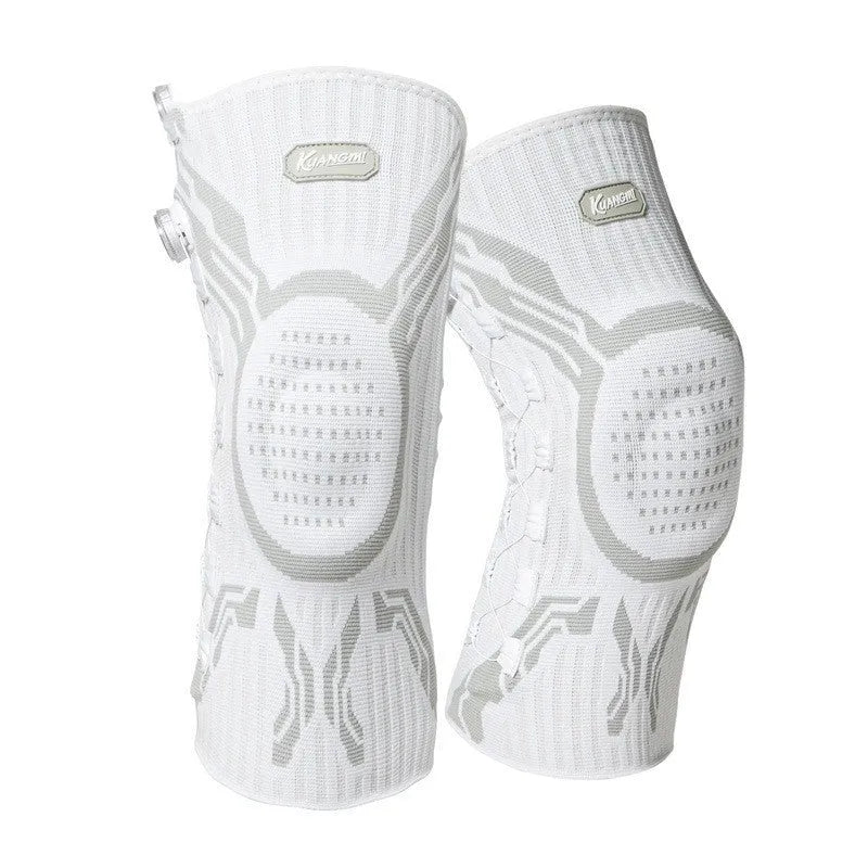 Grey-white adult sports knee pad for left or right knee in sizes M, L, XL