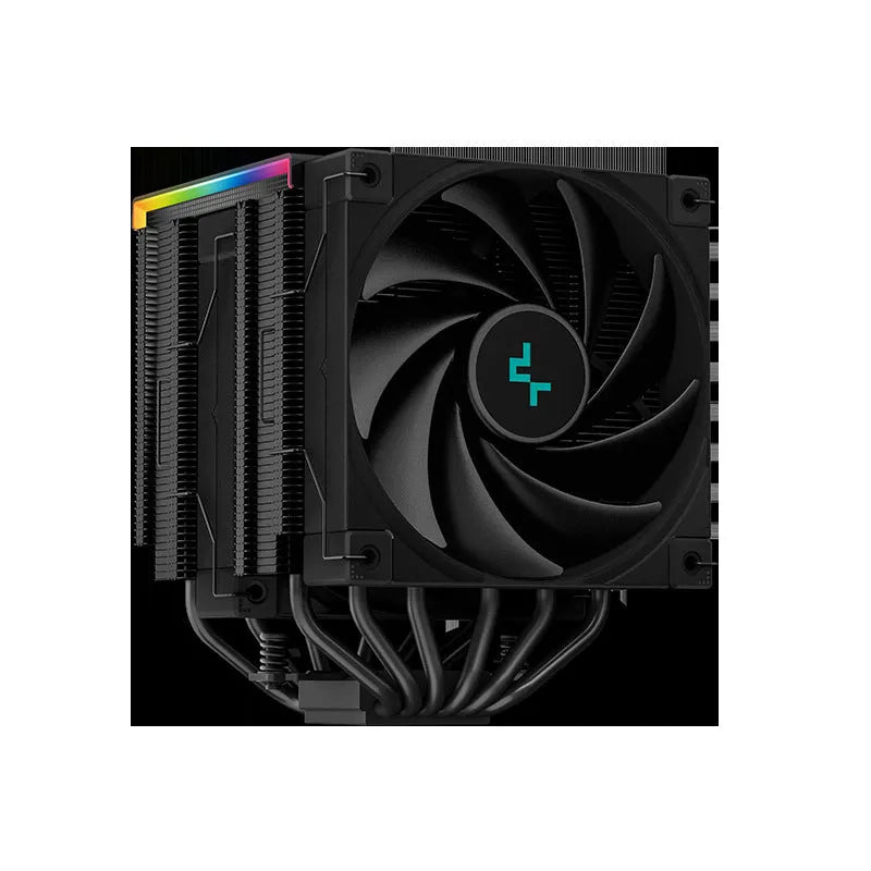 Dual tower CPU air cooler with digital temperature display in black or white finish.