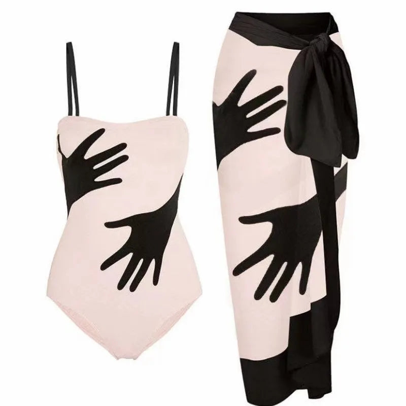 Women's one-piece bikini swimsuit with gauze skirt option in polyester fibre