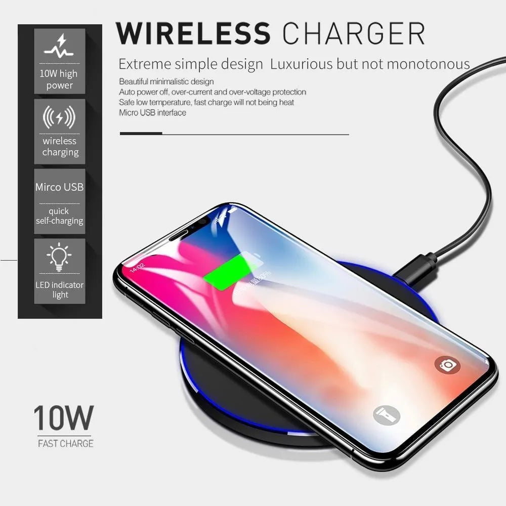 Black square GY-68 ultra-thin wireless fast charging pad on a desk.