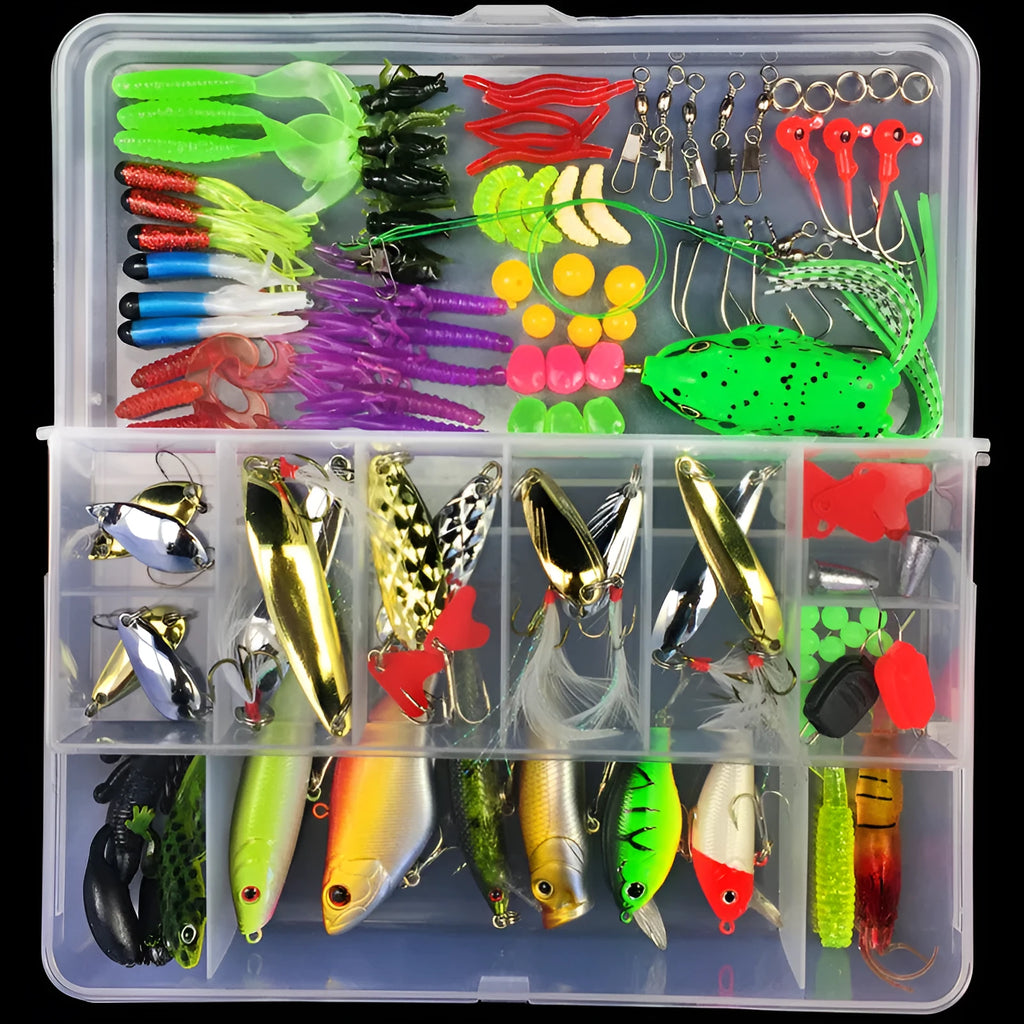 Junior fishing lure set in polypropylene box with multiple size options for freshwater angling